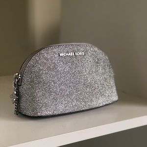 Michael Kors Silver Glitter Makeup/Travel Bag.
